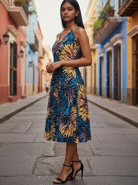 Ikuru Mozambique Floral Dress Women's Size S Multicolor Handmade Africa